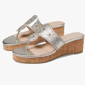 New! Jack Rogers Mid Wedge Cork Sandals Metallic